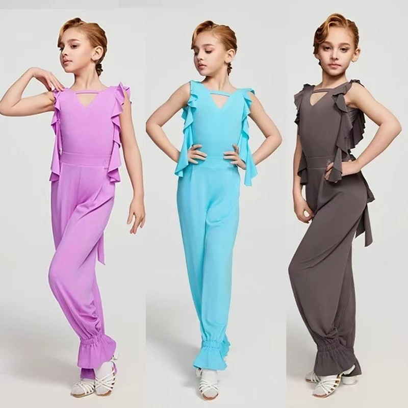 

Kids Party Ballroom Dance Suits Girls Latin Dance Competition Costume Children'S Ruffled Top Modern Dancing Pants SL12560