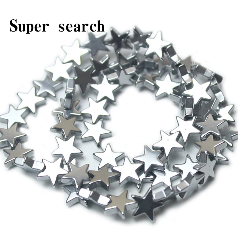 Silver Color Five-Pointed Star Hematite Natural Stone 4/6/8/10mm White Spacer Loose Beads For Jewelry Making Diy Bracelet