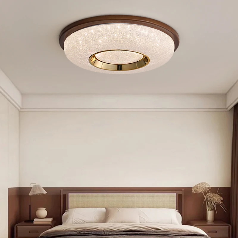 

Walnut Ceiling Light LED White Cream Simple Indoor Log Bedroom Lighting Nordic Living Room Balcony Lamp Home Interior Decor Lamp
