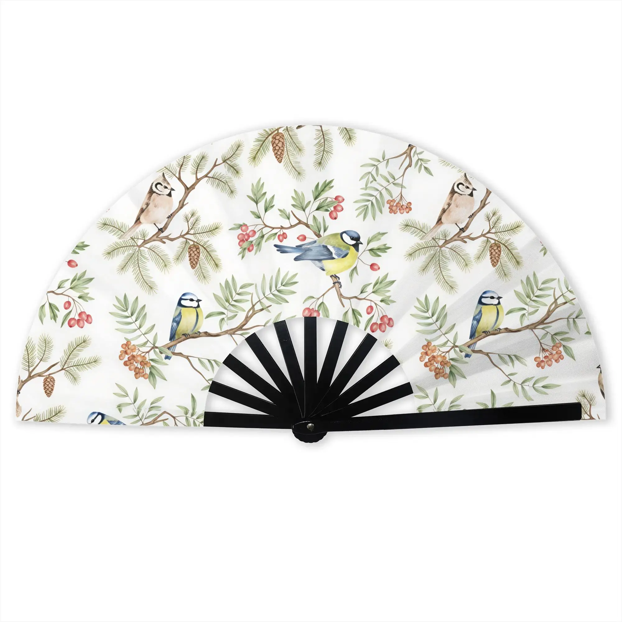 Bird Watercolor Titmouse Pattern on White Hand Fan Promotional Gift Event Souvenir  Durable Folding Fans Novelty Bulk Pack Fan