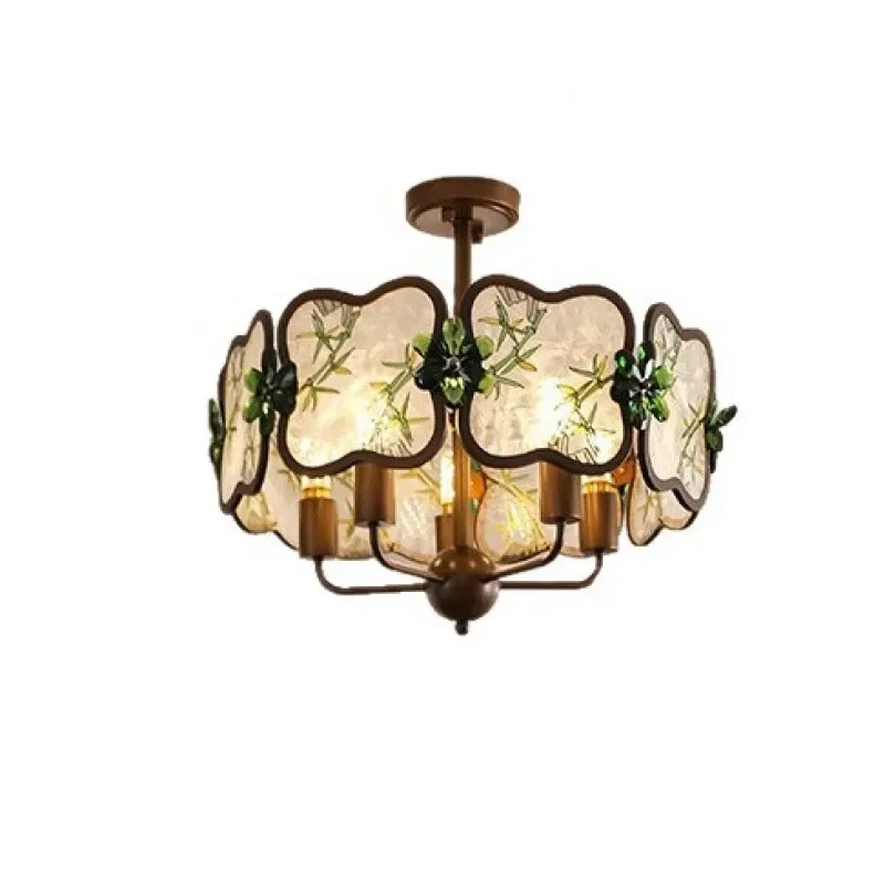 Retro Medieval Wrought Iron Chandelier Zen Enamel Finish Creative Simple Lighting for Bedroom Guest Dining Room