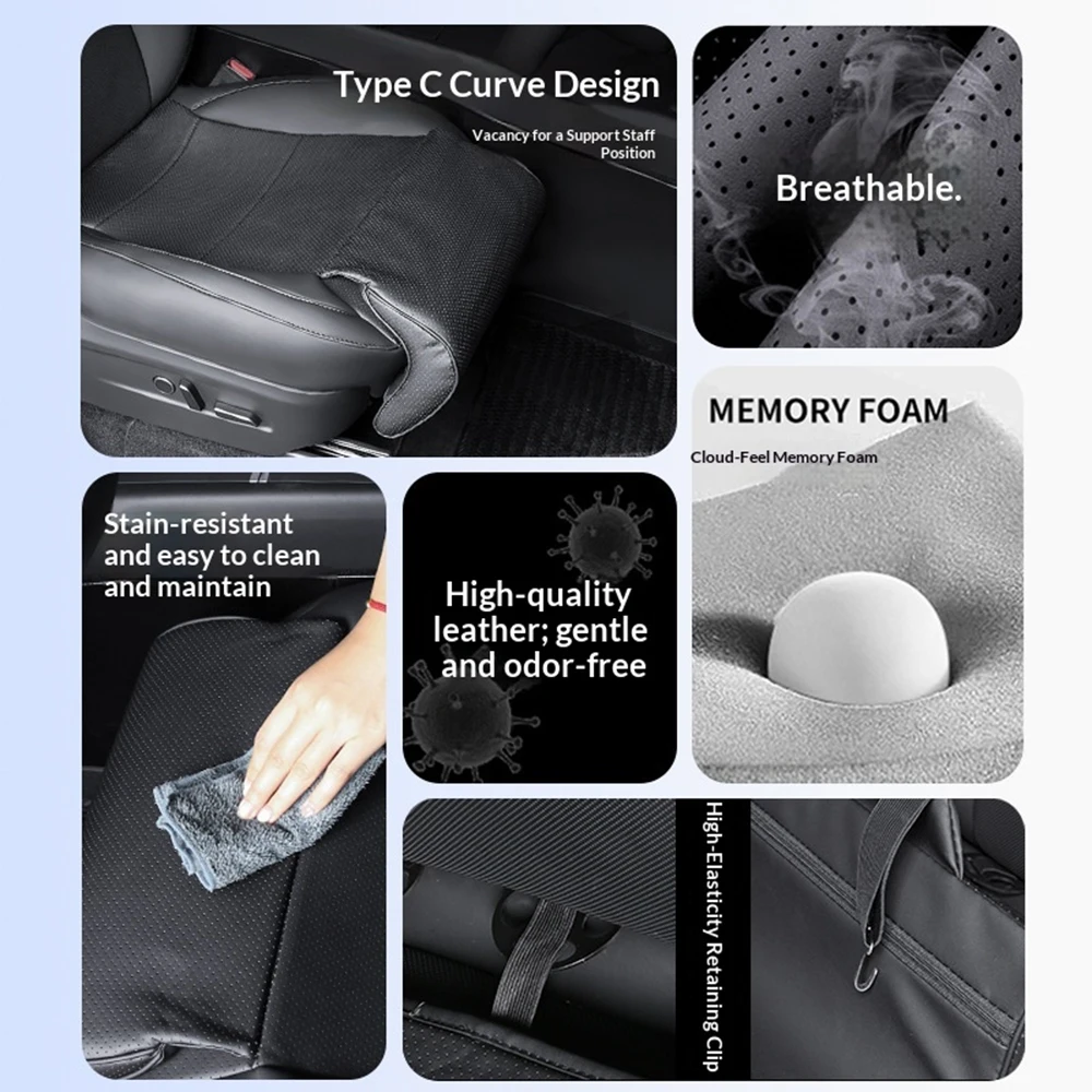 For Tesla Model Y Juniper Model 3 Highland Model YL Seat Cover With Leg Support Extender Breathable Perforated Cushion Protector - view 4