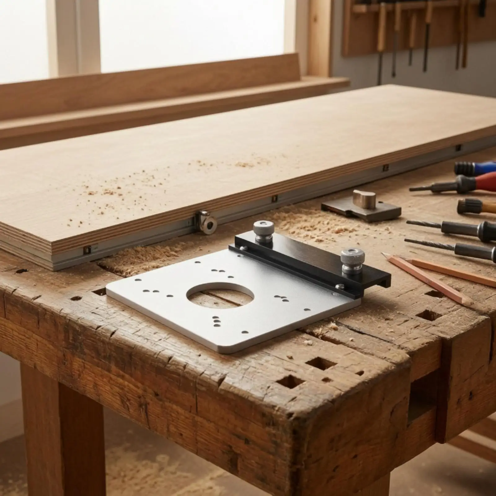 Router Base Plate for MT Rail System Woodworking Guide Track Accessory with Large Center Opening Design