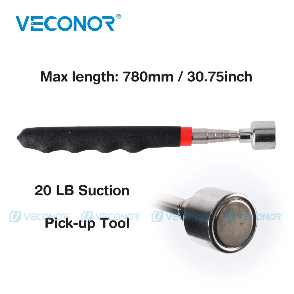 VECONOR Telescoping Pick Up Tool Portable Magnetic Pickup Tool Extendable Tools with Led Light Swivel Viewing Inspection Mirror