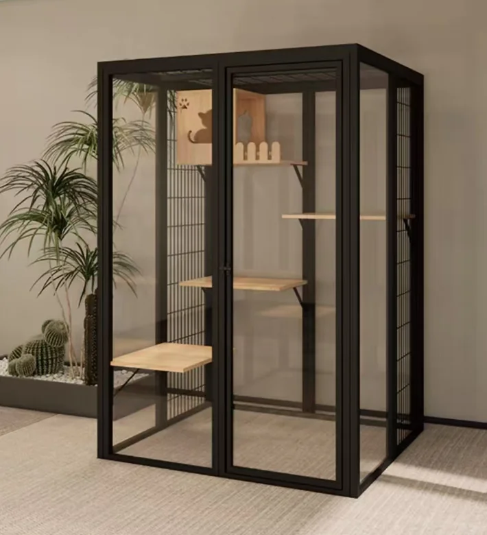 رائجة البيع قفص كبير داخلي للحيوانات الأليفة تنفس الألومنيوم القط فيلا عش السرير الصلبة نمط عرض القط عرض منزل كاتري