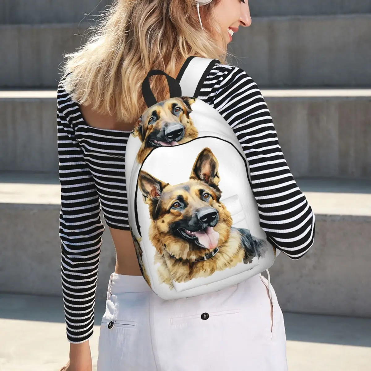 Watercolor German Shepherd Backpack Hot Sale Daypack Large Capacity Boys Girls BookBag School Bag Shoulder Bags for Men Women