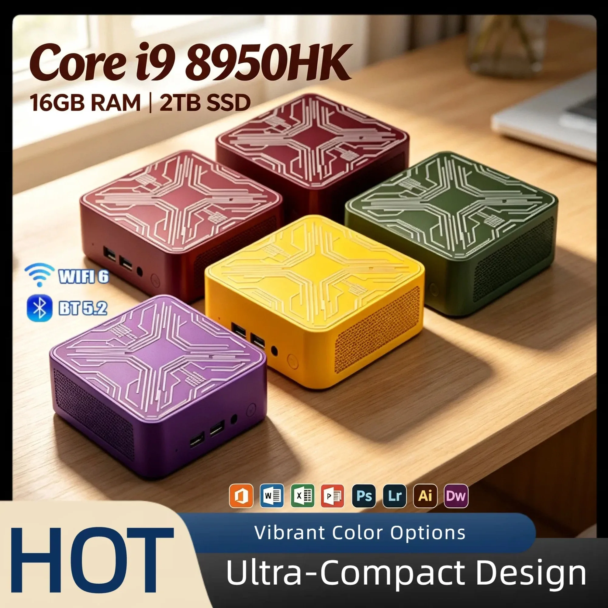 Intel Core i9 8950HK Mini Computer 16GB RAM 2TB SSD Triple 4K Output WiFi6 Silent Cooling Office Home Desktop Max
