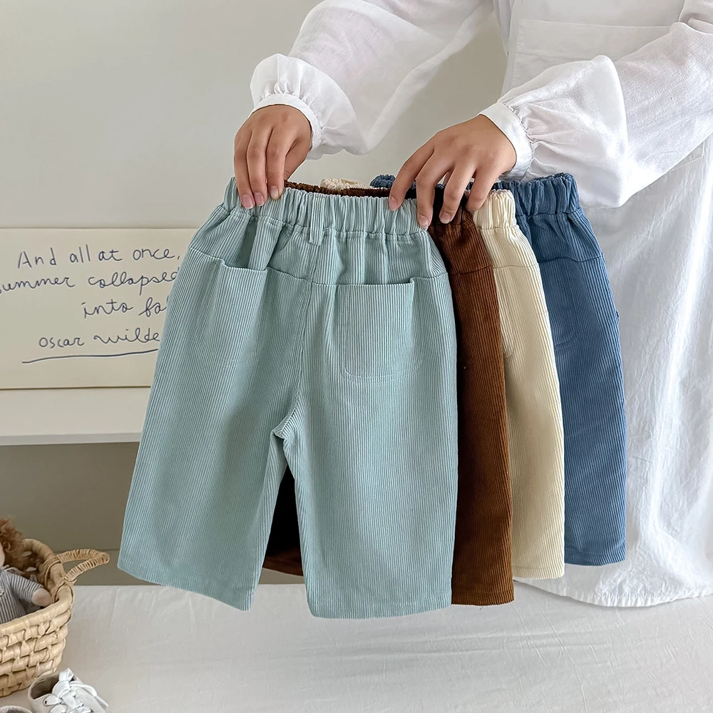 Herbst Kinder Loose Fit Cordhosen Kleinkind Jungen Mädchen Lässige Einfarbige Hosen Kinder Haremshosen Kinder Lange Hosen für den Winter – Detail 2