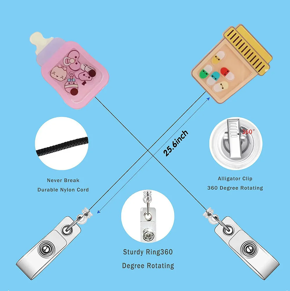 Internally Movable Creative  Badge Reel Nurse Doctor Id Holder Girl Boy Retractable Name Card Holder Key Chain Accessories