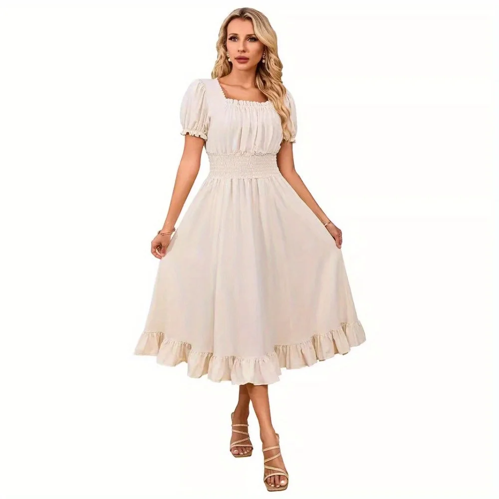 

A Must-have in 2025! Retro French Renaissance Square-neck Short-sleeve Dress, a Dream Choice for Medieval Cosplay.
