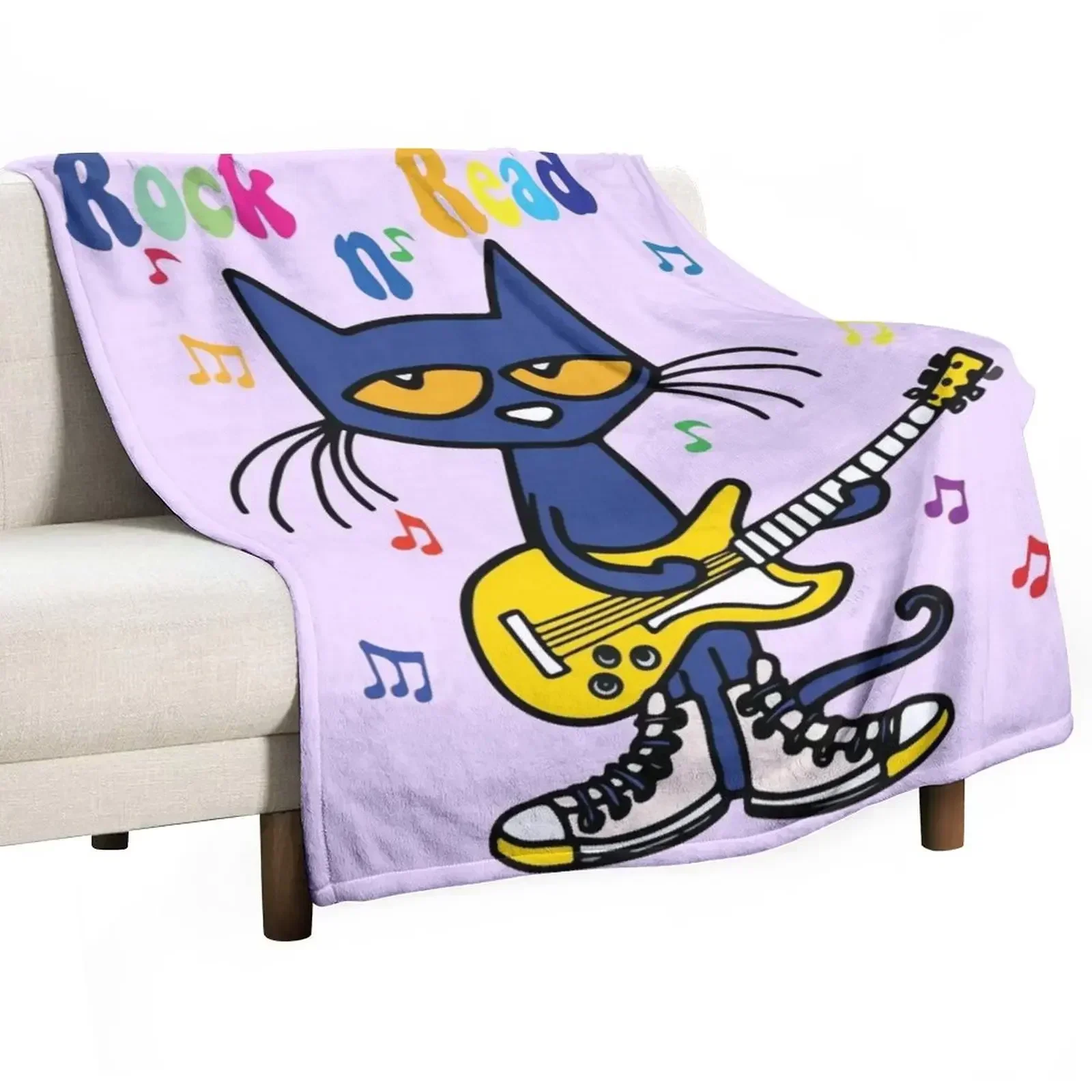 

Rock and Read Pete the Cat with his yellow Guitar and white Shoes Throw Blanket Soft Travel Blankets