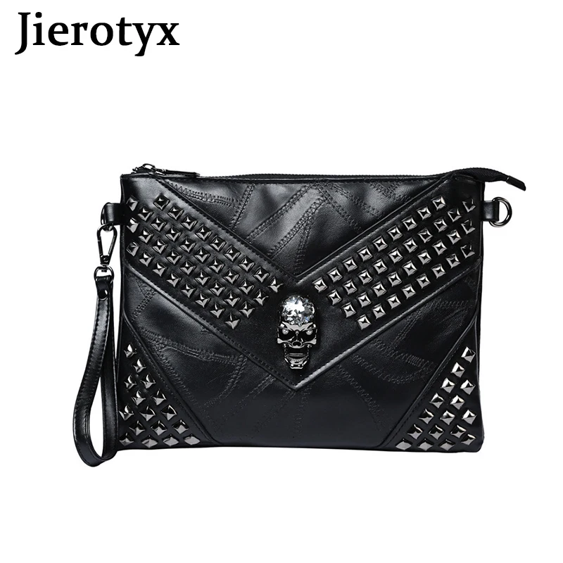 JIETOTYX Teens Girls Coin Goth Purse Wrist Strap Pouch Skull Wallets Women Small Handbags with Wristlet Zip Rivet Shoulder Bags