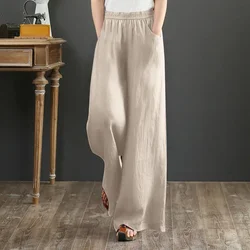 Women's Pants Linen Loose Clothing Baggy Trousers for Woman High Waist Purple Chic and Elegant Slacks New in Outfits Aesthetic G