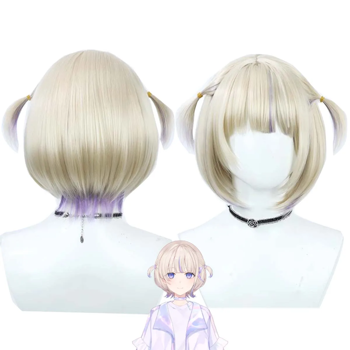 

Vitual Idol Vtuber Todoroki Hajime Cosplay Short Ponytails Blonde Purple Mixed Hair Wig