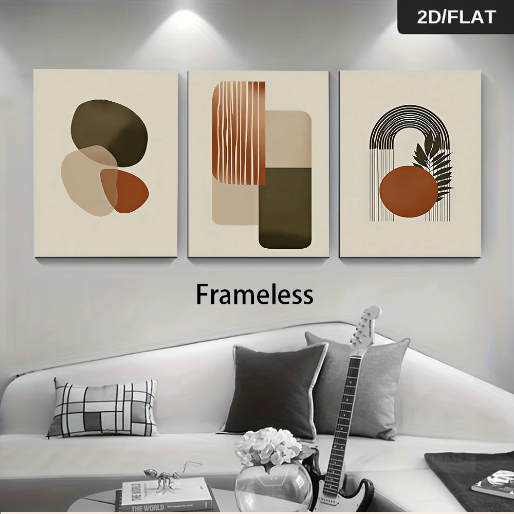 3pcs frameless Canvas Painting 1 set of Nordic abstract geometry triptych decorative paintings, modern living room sofa backgrou