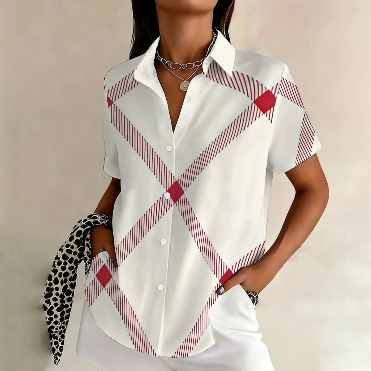 

Fashion plus-size women's short-sleeve shirt,minimalist,stylish and artisticfor commuting,casual gatherings in summer