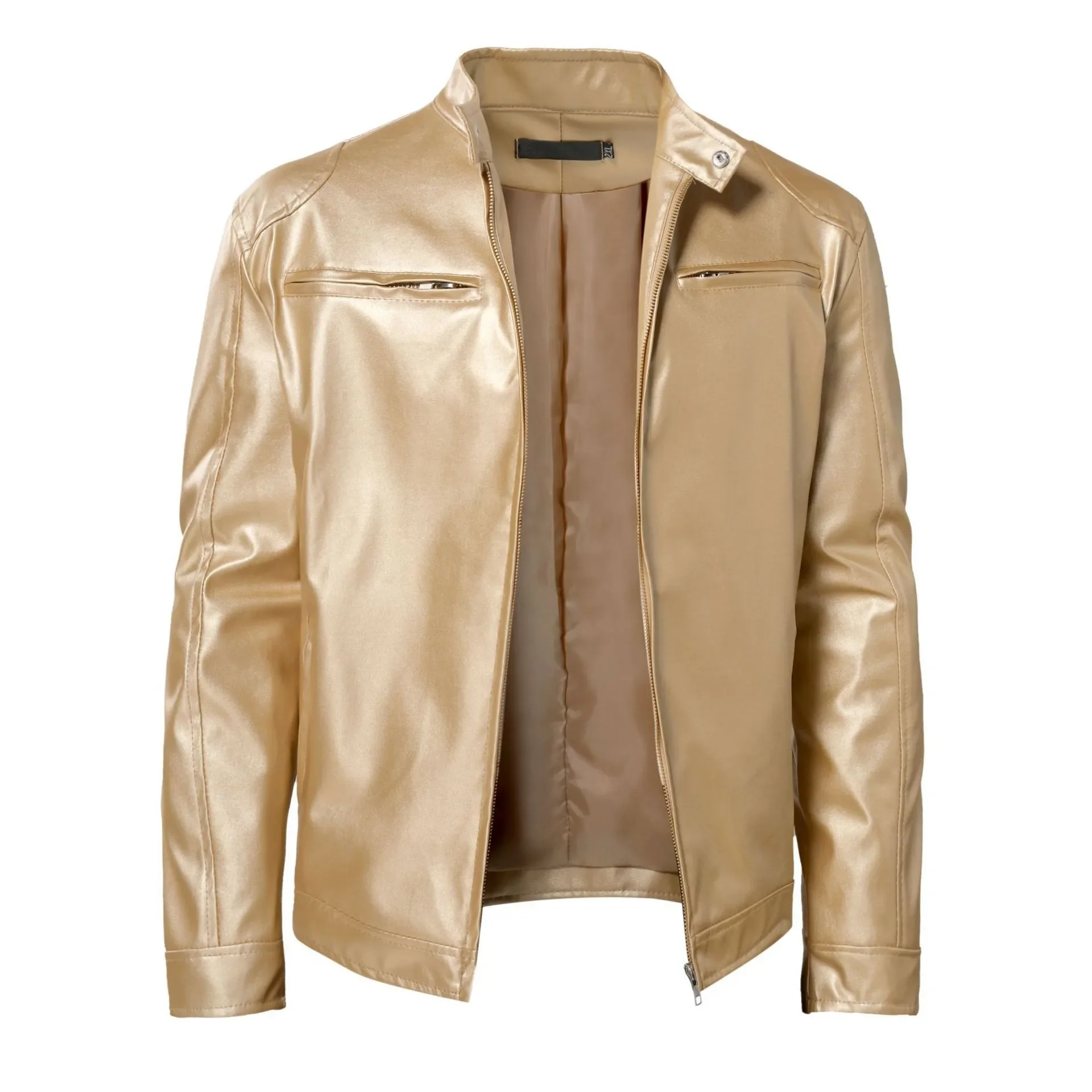 Faux Leather Men Coats Jackets Casual Stand Collar Zipper Outerwear Splice Simple Slim Fit Pu Coat Autumn Winter Open Stitch
