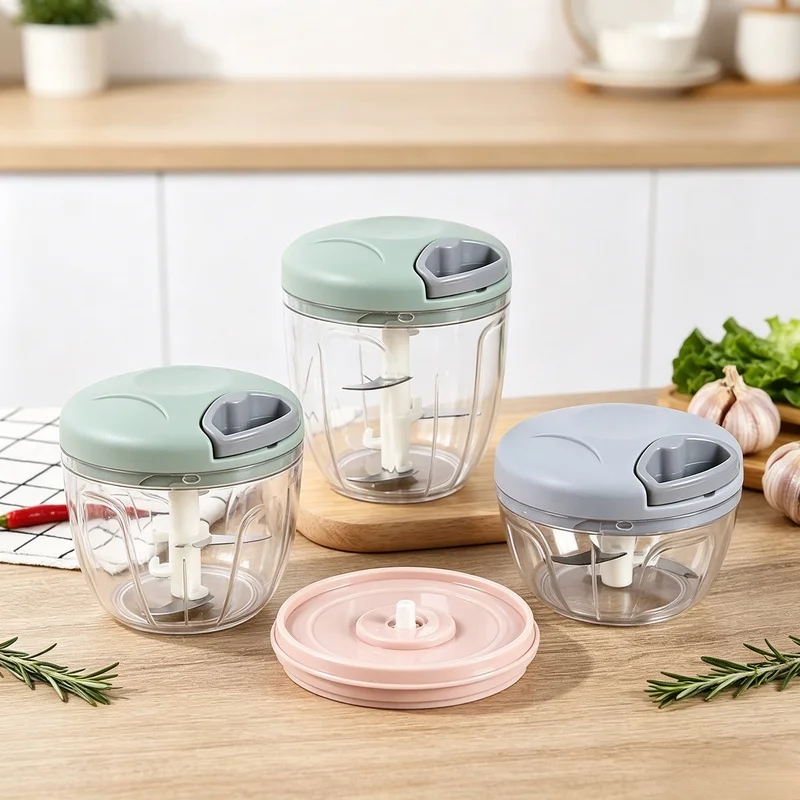 Hand Rotated Vegetable Chopper 500/900ML, Manual Onion Garlic Crusher Meat Mincer Kitchen Tool
