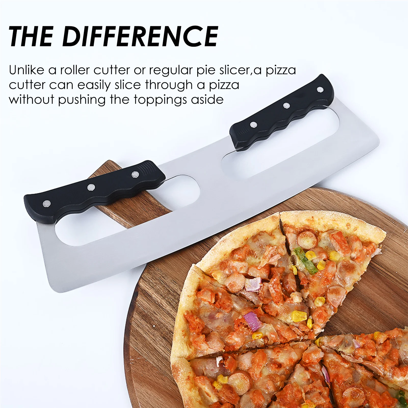 Stainless Steel Pizza Cutter With Double Handle Pizza Divider Slicer Chopper Pastry Pasta Dough Tool For Kitchen Baking Cutting