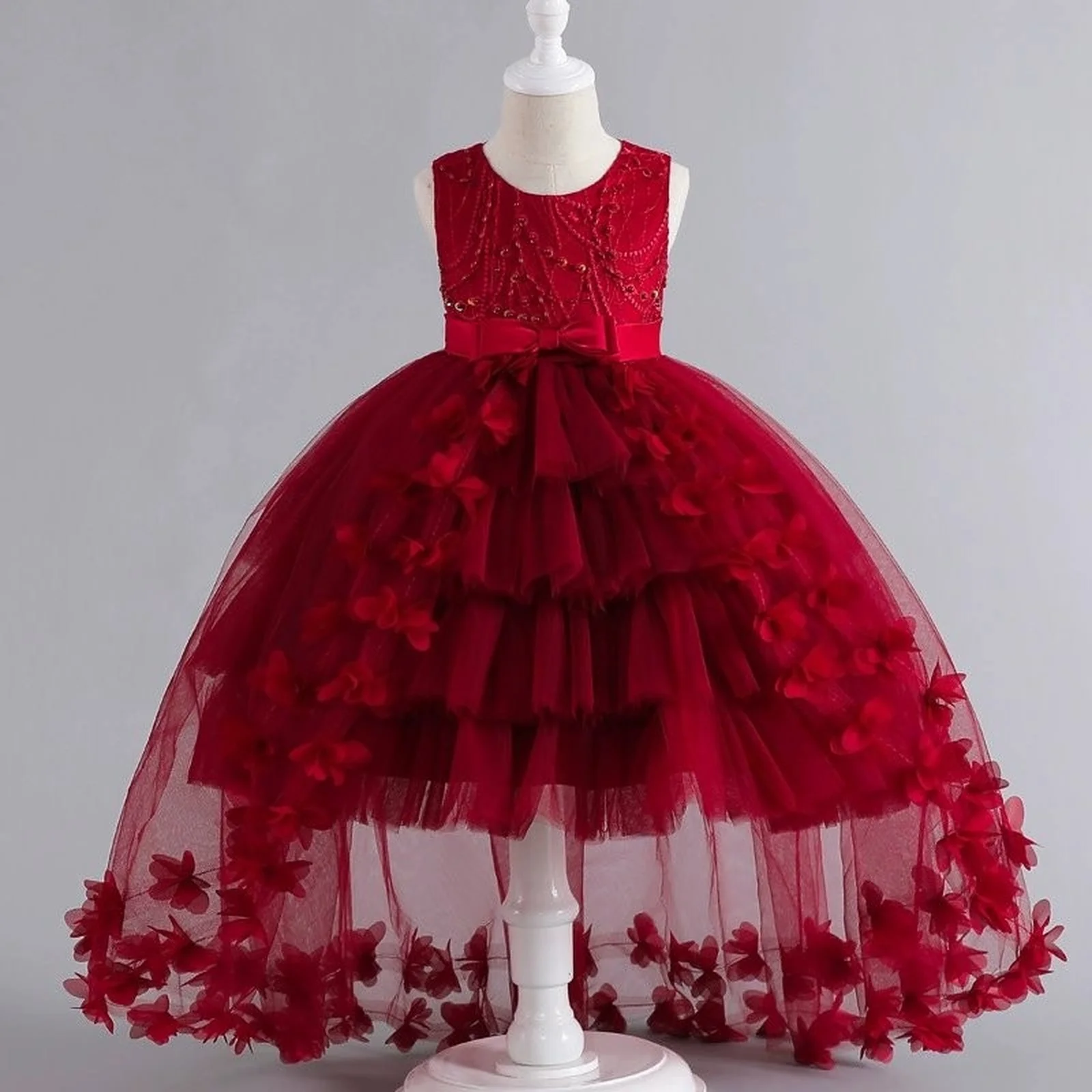 

Elegant Tulle Flower Party Girls Dress Tulle Bridesmaids Wedding Princess Prom Dresses Girl Birthday Evening Christmas Costumes