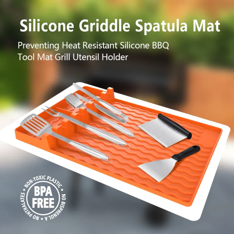 Silicone Griddle Tools Mat Large Silicone Spatula Mat With Drip Pad Grill Bbq Caddy Utensils Holder Silicone Spatula Mat