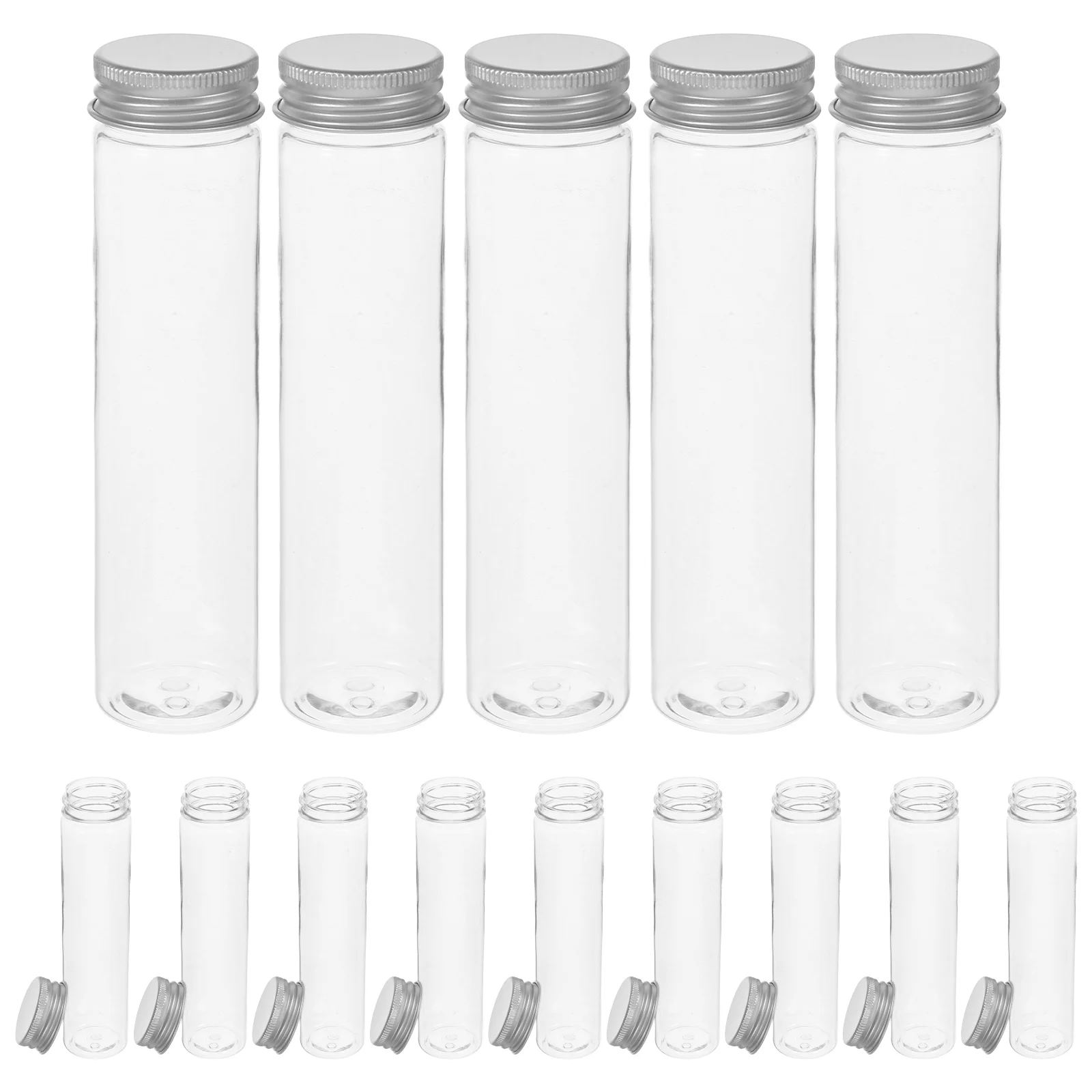 

20 Pcs Plastic Test Tubes Transparent Vials Flat Bottom Clear Packaging Storage PET Heat Resistant Bulk Decorative Gifting