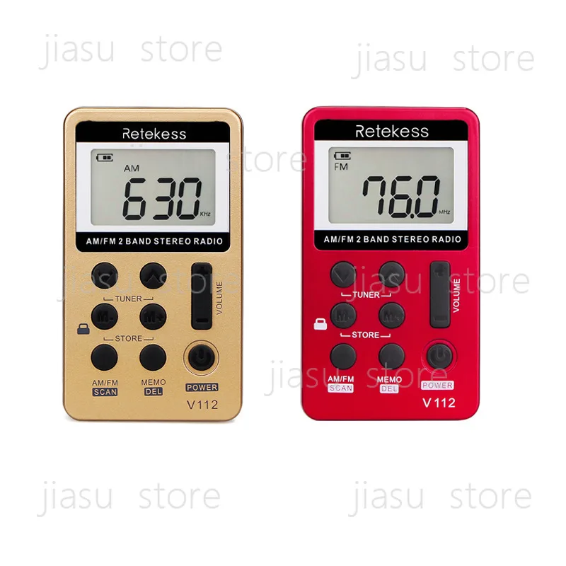 Retekess V-112 F9202 Mini Gold Radio FM/AM Dual Band Type-C Rechargeable Pocket Receiver with LCD Display 58 Presets