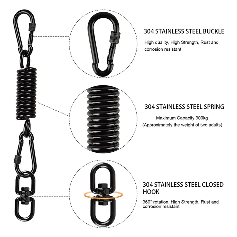 ABWP-Swing Spring For Hanging Chair,With 4 Snap Hooks&360° Swivel Hook,Load Capacity 250Kg For Hanging Chair,Hammock,Yoga,Etc