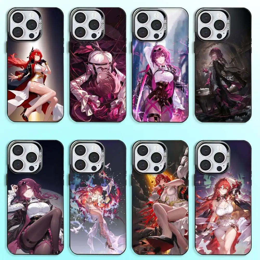 

H-Himeko K-Kafka Honkai Star Rail Phone Case For iPhone17,16,15,14,13,12,11 Plus,Pro Max Colored Silver Plated Inside Cover