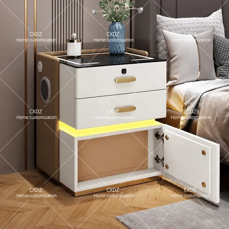 Smart Bedside Table Modern Simple Bedroom Nightstand with Safe Integrated Storage Cabinet for Rental Room Home Furniture