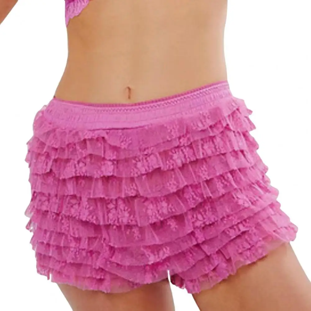 Sexy Women Shorts Skirts Multi-layered Ruffle Lace Trim Beach Shorts Lolita Style Low Waist Ultra-short Summer Sleep Shorts