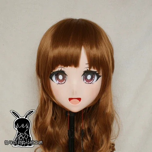 (Rabbit 84) Resin Cross dress Pretty Girl Head BID Doll Mask Japanese Anime Kigurumi Mask Cosplay with Wig