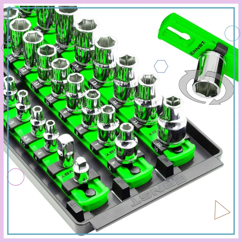 

Поднос для держателя розетки с 3 направляющими и поворотным замком, зеленый, для SAE и метрических наборов — сделано в США