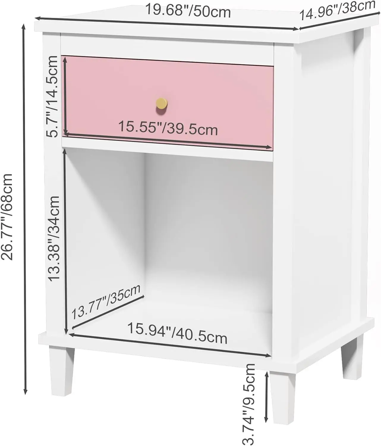 Uma prateleira para mesa final quarto, mesa lateral cama para crianças, adultos, quarto de hóspedes, sala de crianças, fácil montagem (rosa)