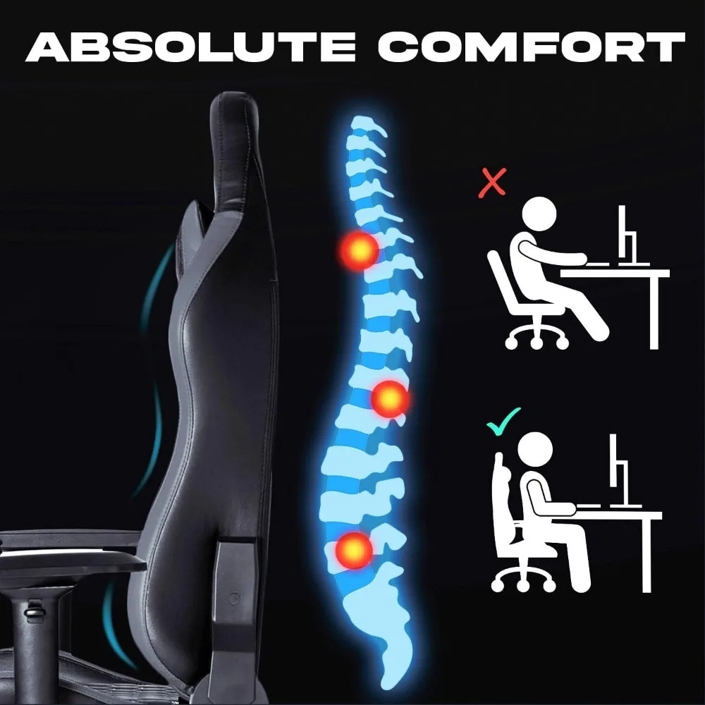 Esports Gaming Chair com encosto e cabeça, cadeira ergonômica do computador, braços ajustáveis, couro PU, gamer muito robusto