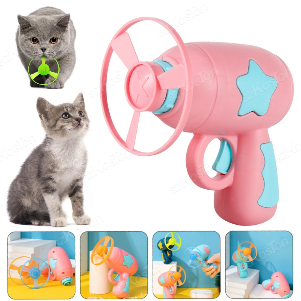 Flying Discs Toys for Cats Funny Pet Disc Launcher Mini Ejection Flywheel Interactive Teaser Training Toy Cat Accessories