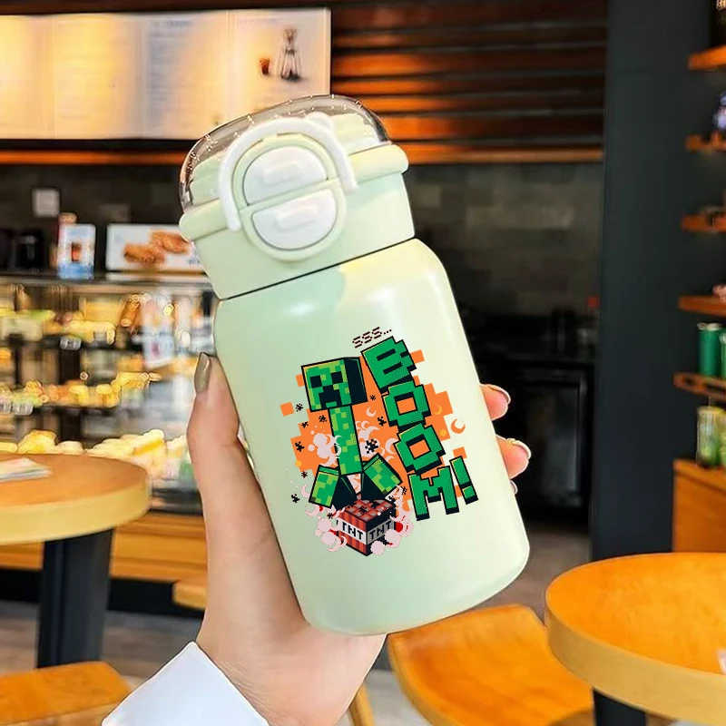 زجاجات مياه ماين كرافتز بيكسل مع لعبة كرتونية من القش زجاجة ترمس للأطفال في الهواء الطلق كوب ماء رياضي هدايا للأطفال #2