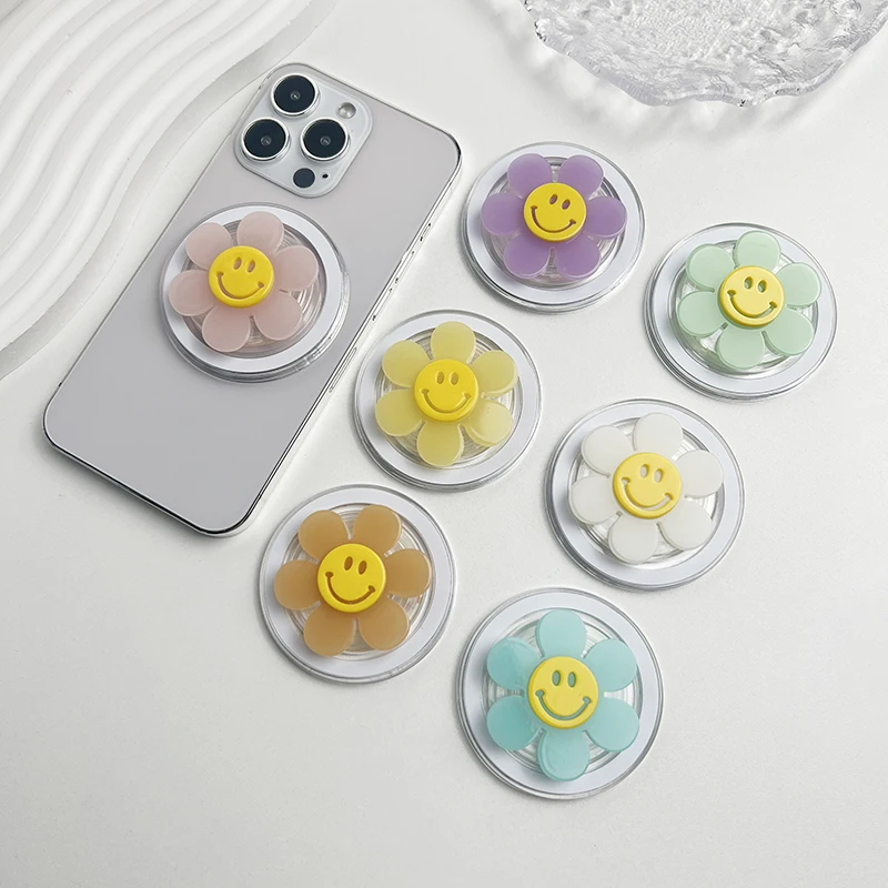 Korean Sunflower Happy Expression Cute Phone Stand for Magsafe Magnetic IPhone Samsung Safe Ring Finger Expanding Holder Bracket