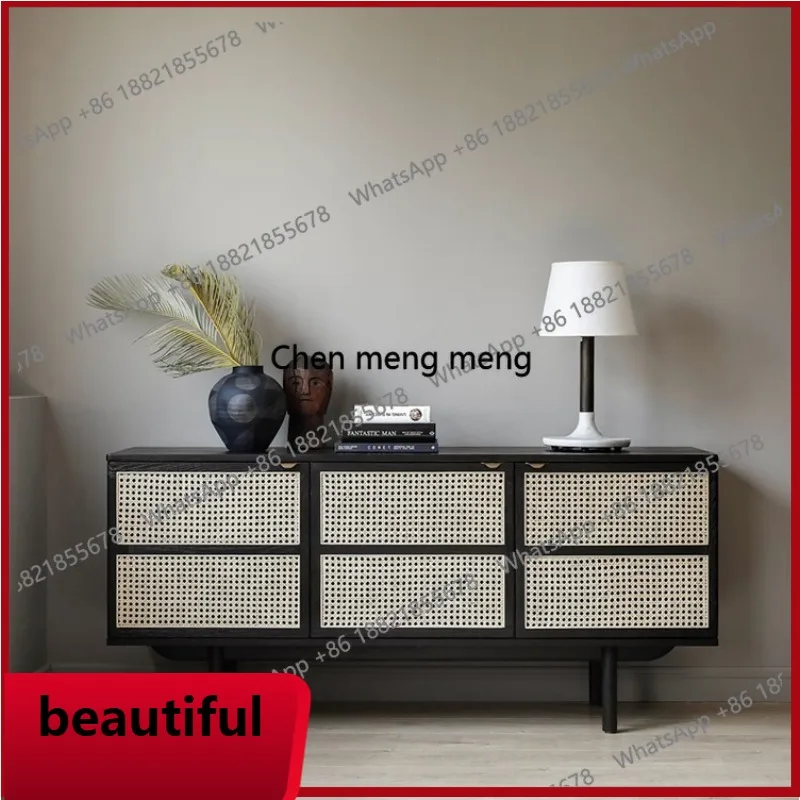 

X Solid wood sideboard Simple modern rattan storage entrance tea cabinet