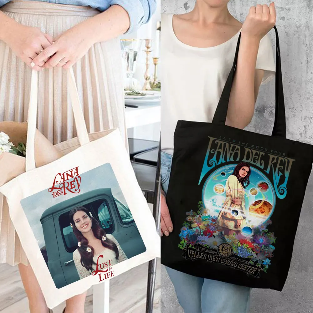 Lana Del Rey Fans Tote Shopping Bag Bolsas De Tela Handbag Woven Reciclaje Tote Bolsa Compra Sac Toile Shopper Bolso Canvas Bag