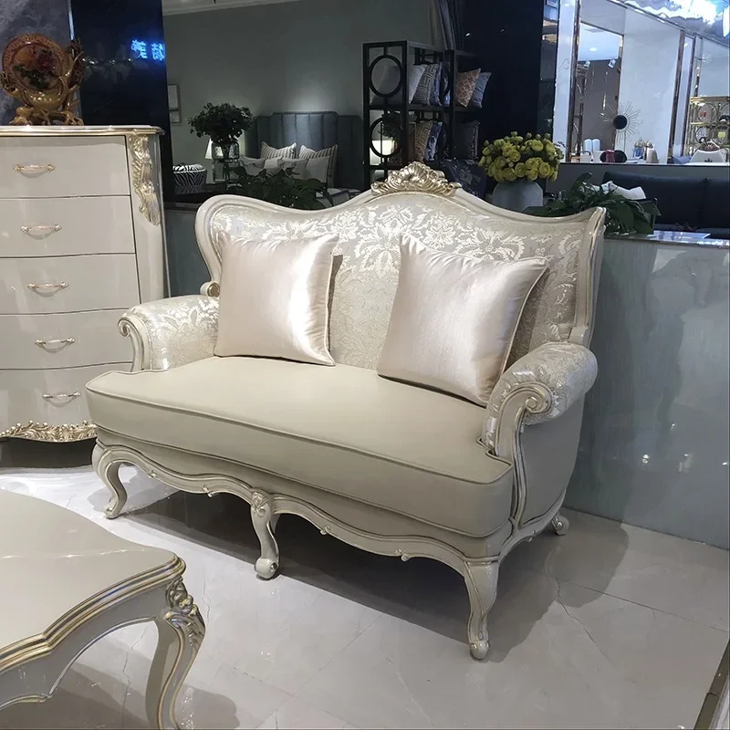 French sofa 123 combination, European fabric sofa, living room solid wood carving flower sofa medium and small apartment furnitu