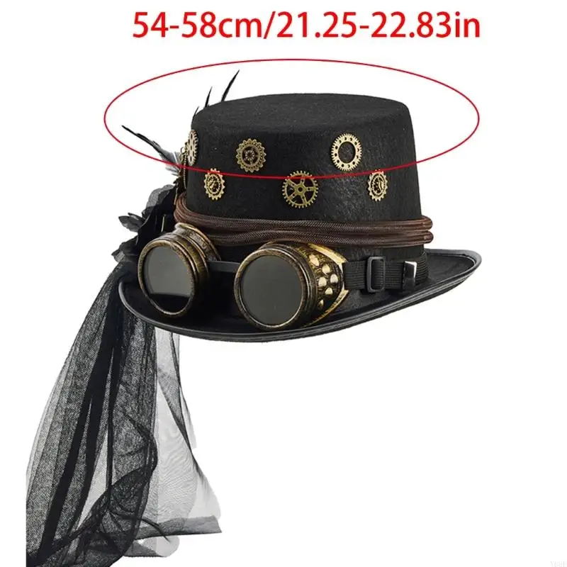 Steampunks-Themen-Mesh-Schleier-Top-Cap mit verstellbaren Brillendekoren, Modeaccessoire, Halloween-Kostümhüte, Y08E – Detail 6