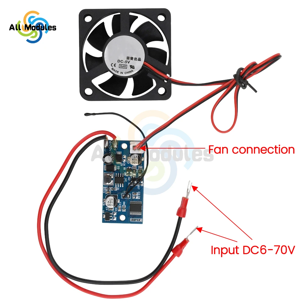 DC 6-70V PWM PC CPU Fan Temperature Control Speed Controller Module with Cooling Fan