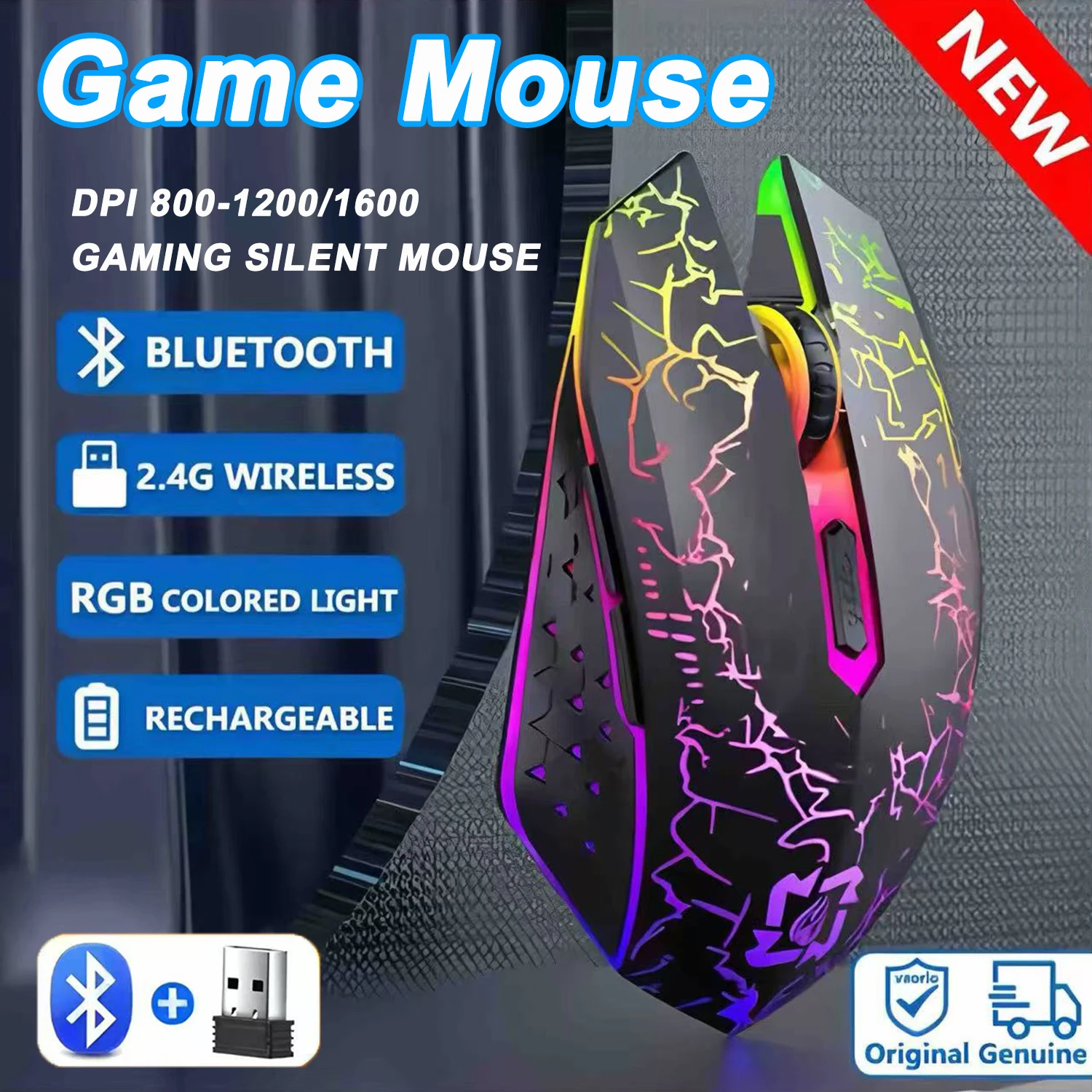 2026 New Backlight RGB Gaming Bluetooth/2.4G Wireless Mouse Rechargeable 6 Mute Buttons Mouse 2000DPI For IOS Android Windows