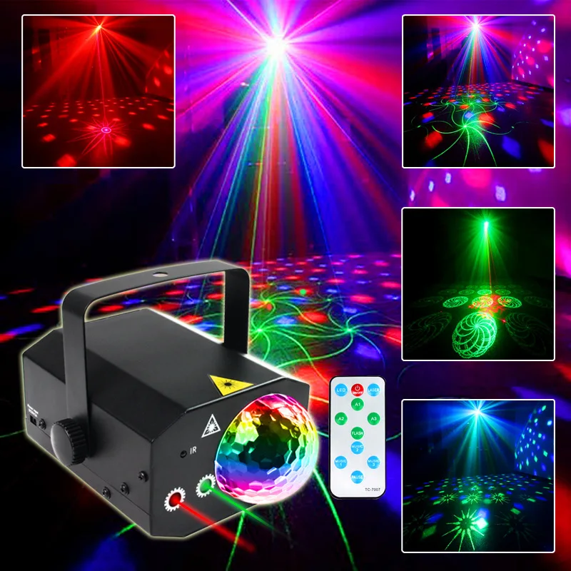 Portable LED Stage Light Magic Ball Lamp Laser Disco Lighting with 16 Patterns for Dance Club KTV Home Entertainment Party Light