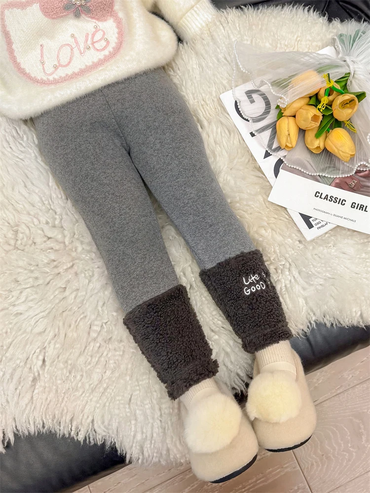 Cintura alta Thiened Fce Forrado Slim Fit Base Layer Calças para Meninas Outerwear Casual Calças Compridas Coleção de Inverno