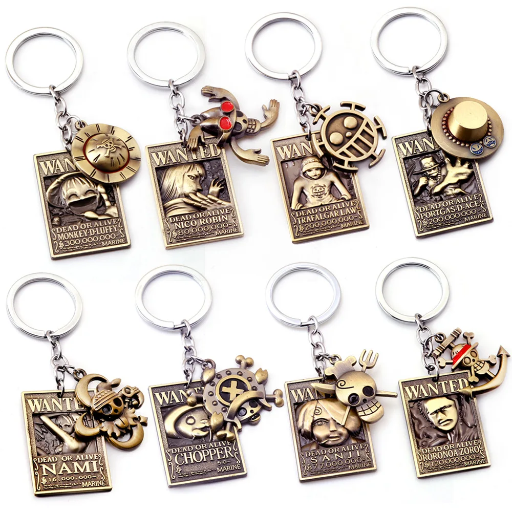 Wholesale 10PCS/Lot One Pcs Keychain Ace Zoro Metal Key Holder Badge Keyring Copper Key Chains Hat Match Double Trinket Gifts