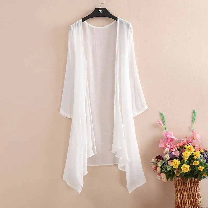 

Свободная хлопково-льняная верхняя одежда в этническом стиле с защитой от солнца, кардиган, окрашенная в стиле тай-дай, новая женская тонкая свободная юбка миди ible