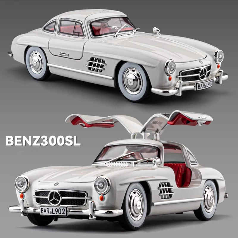 1:24 Benzs 300SL Alloy Car Model Diecasts Metal Toy Classic Vehicles Car Model Simulation Sound Light Collection Childrens Gifts