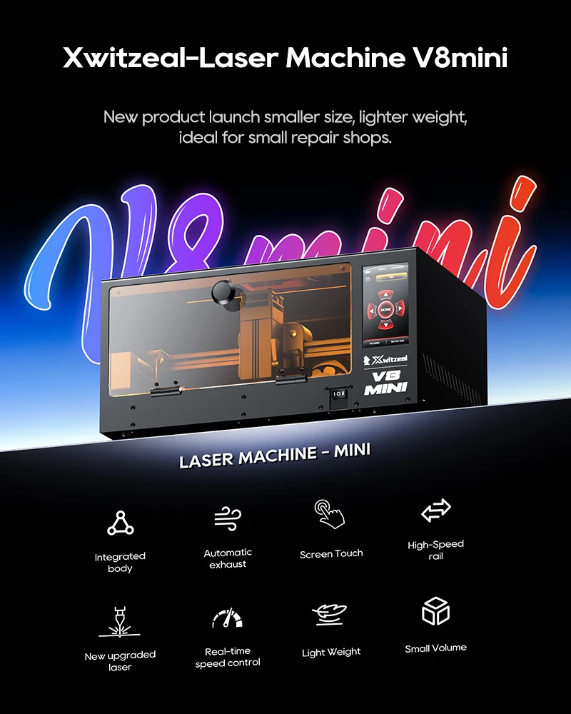 Xwitzeal V8Mini small blue light laser machine, used for laser treatment of mobile phone back glass and laser screen removal.
